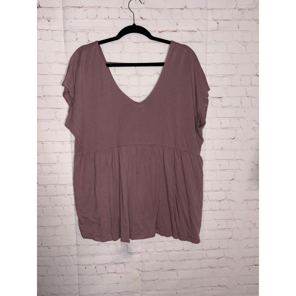 Torrid Womens Mauve‎ Cotton Modal V-Neck Babydoll Peplum Top Plus Size 2 2X